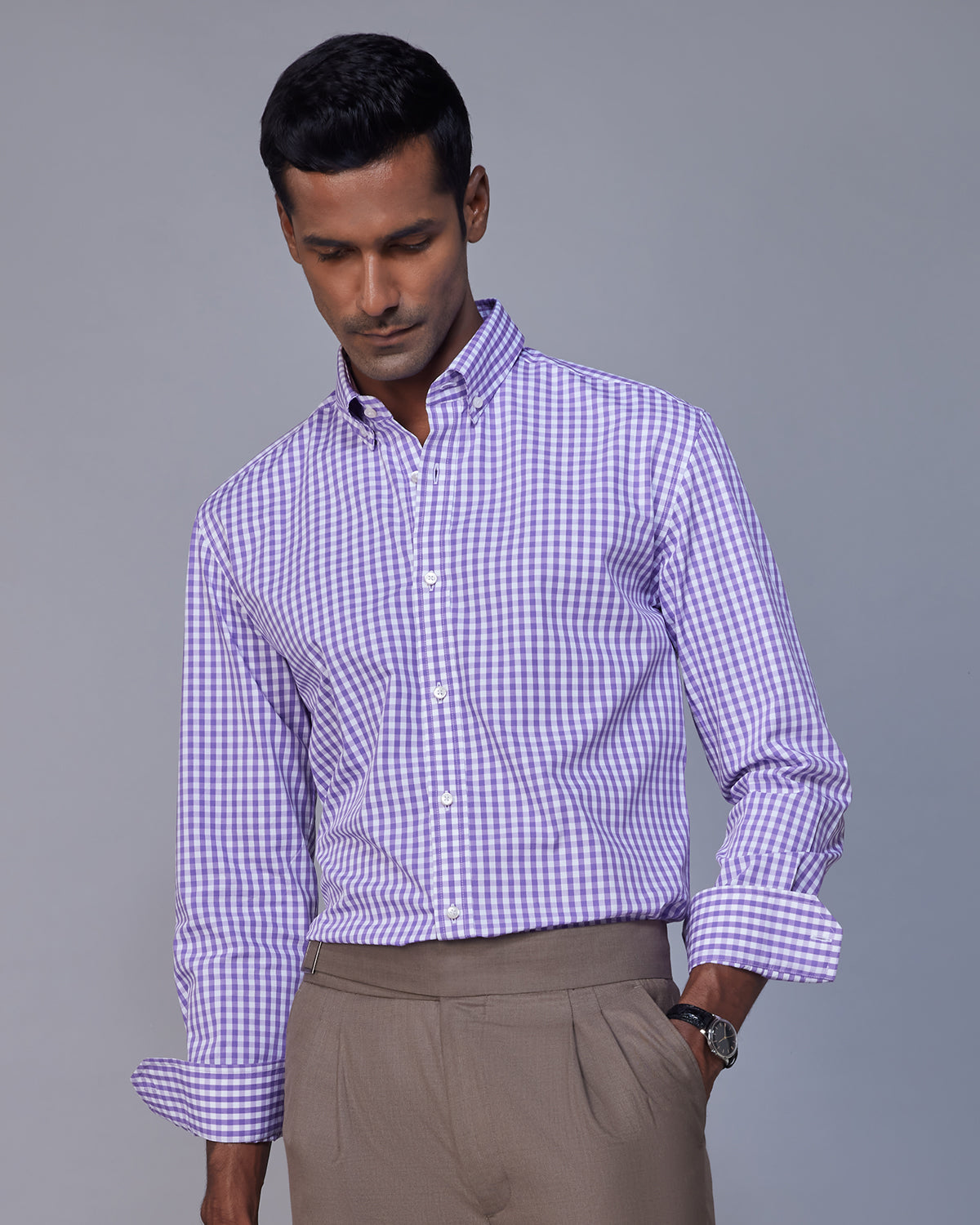 Gingham Checked Shirt - Purple