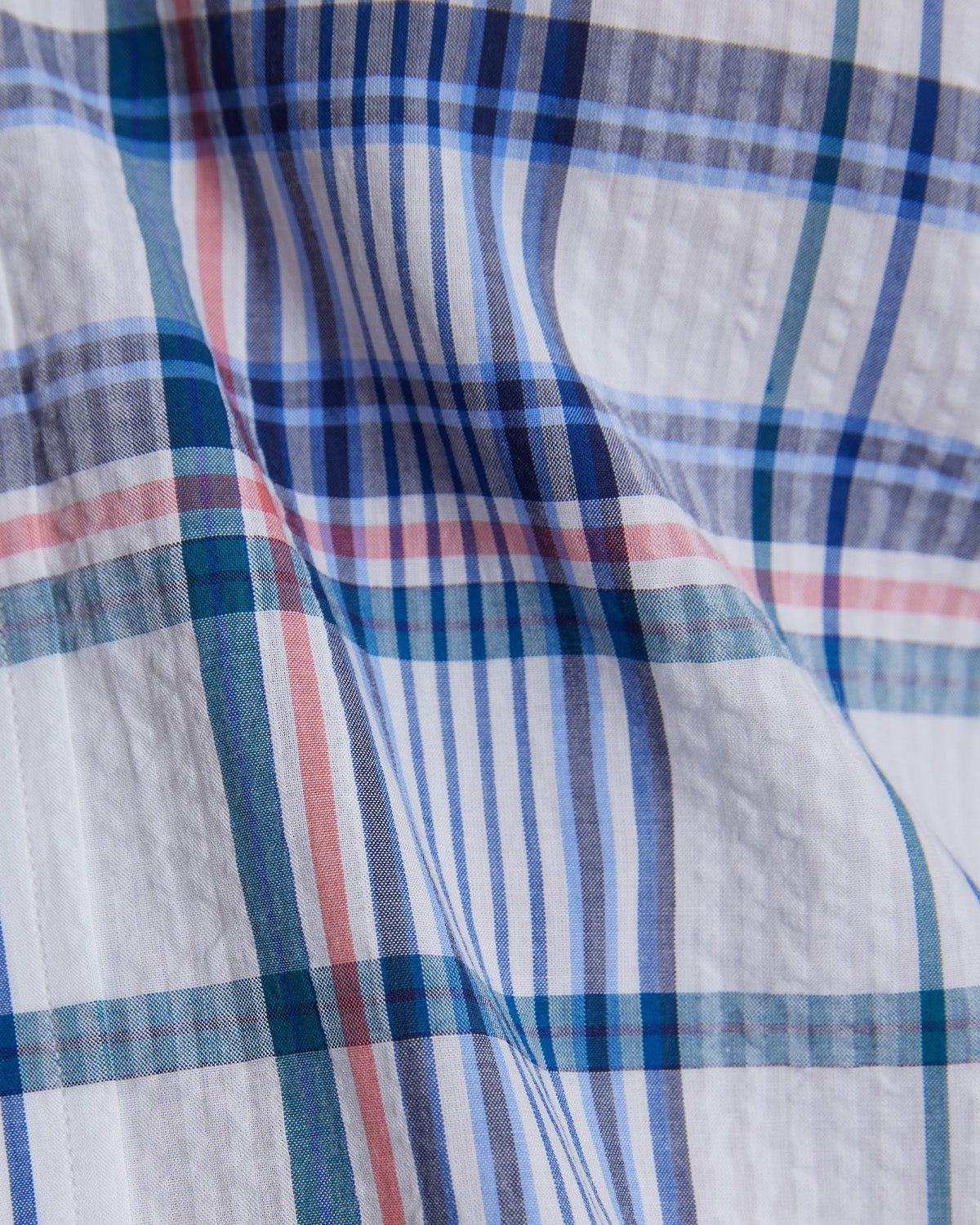 Japanese Seersucker Checked Shirt - Blue & White