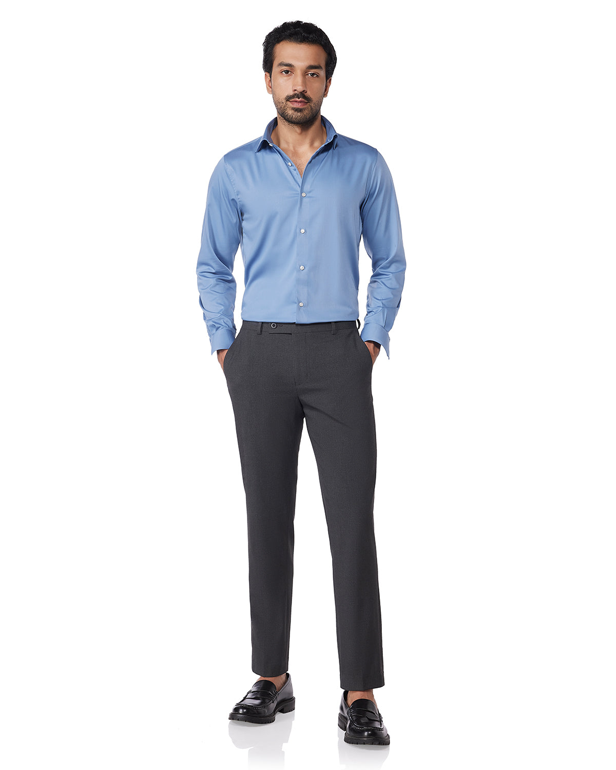 Wrinkle-Free Stretch Satin Shirt - Blue
