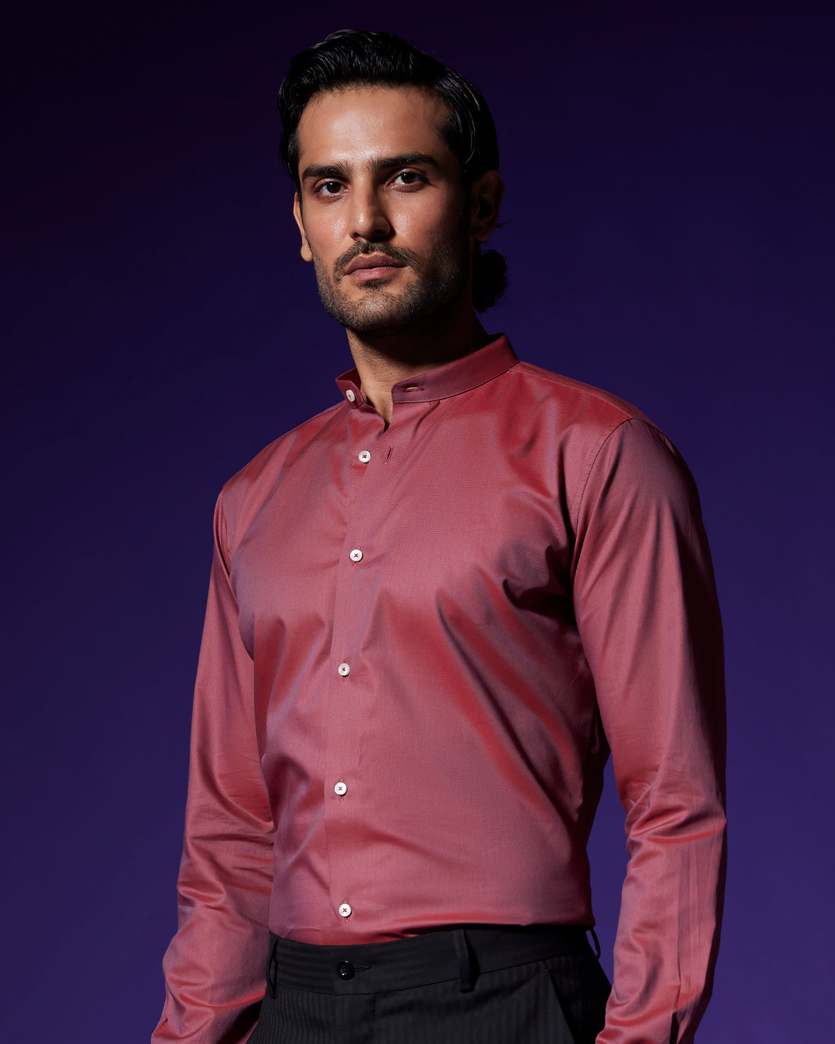 Orion Two-Tone Twill Shirt - Dark Red