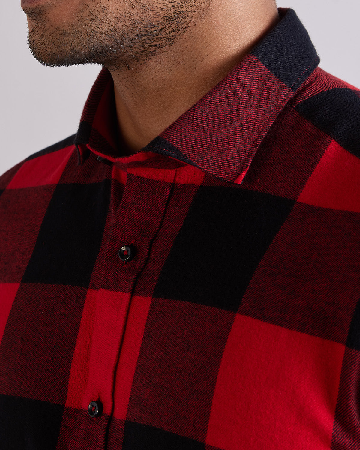 Brushed Twill Checked Shirt - Red