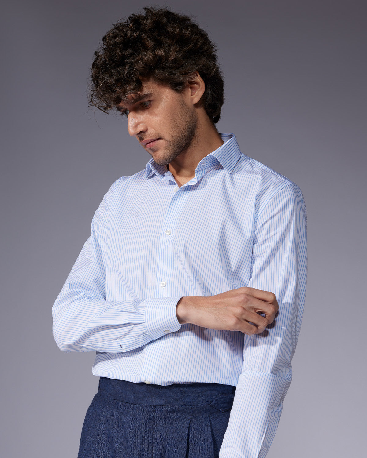 Poplin Striped Shirt - Light Blue & White - Uniform