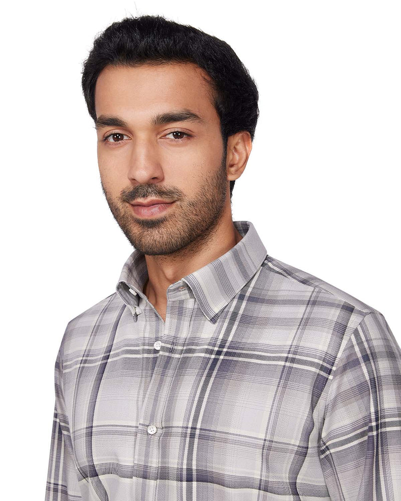Twill Checked Shirt - Beige & Grey
