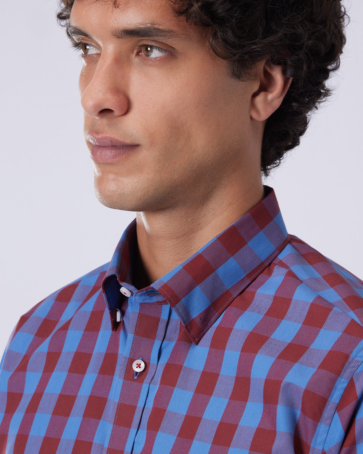 Cotton Checked Shirt - Maroon & Blue