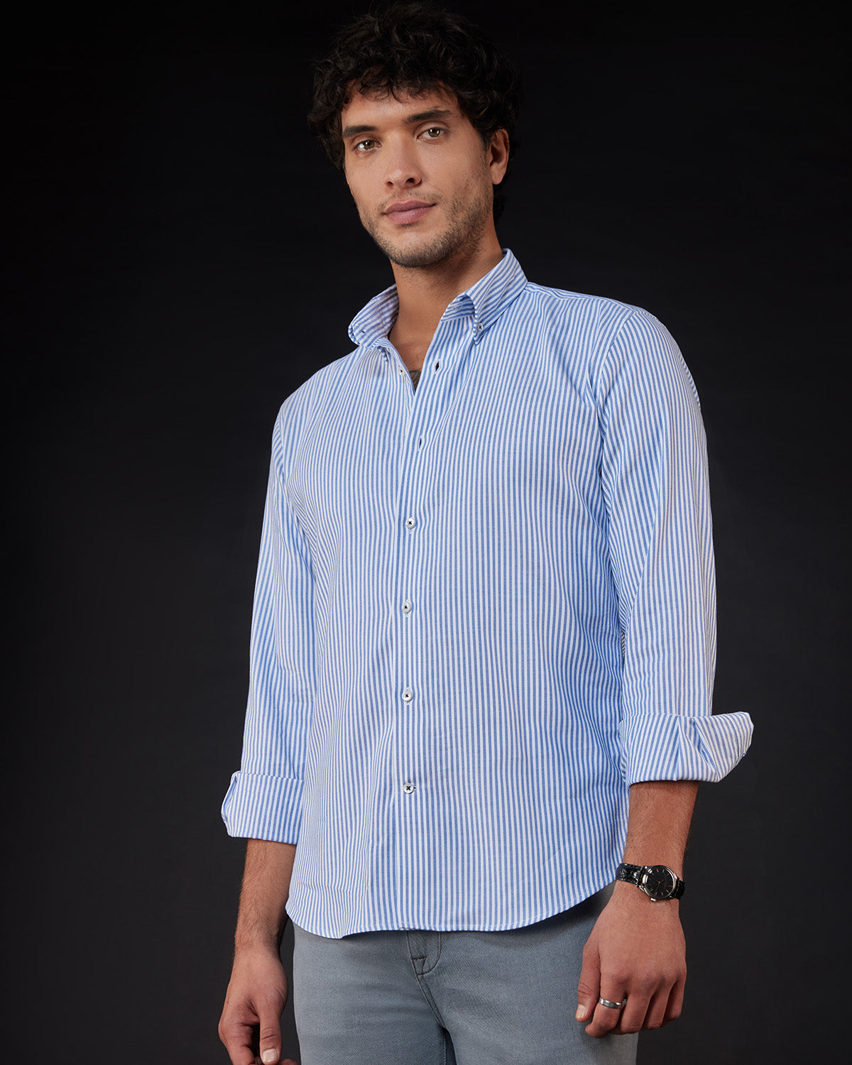 Oxford Striped Shirt - Dark Blue