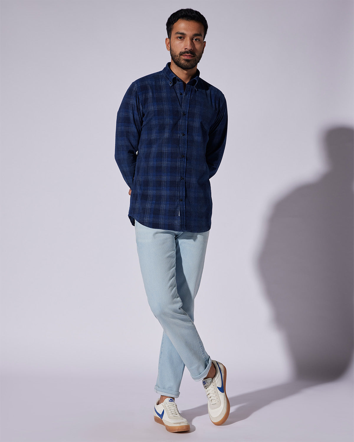 Corduroy Checked Shirt - Indigo