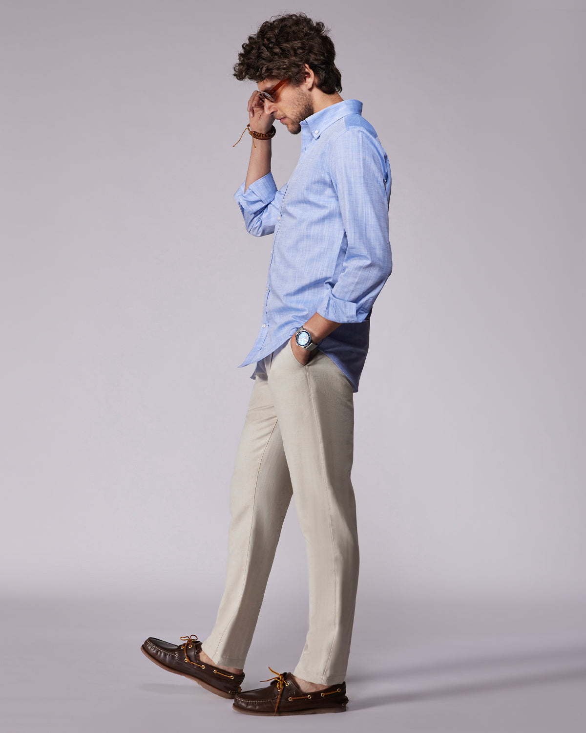 Cotton Linen Blended Shirt - Blue