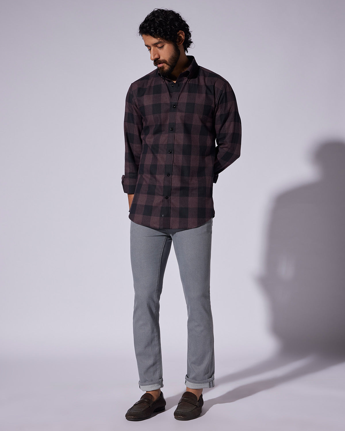 Japanese Twill Checked Shirt - Maroon & Black