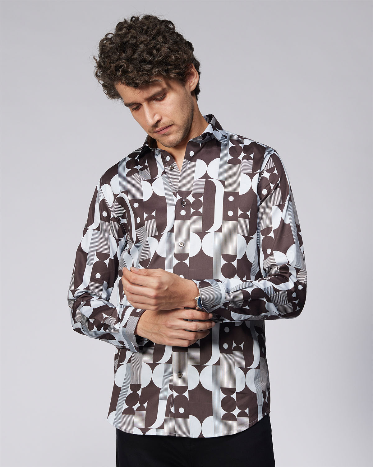 Line & Dot Printed Shirt - Black & White