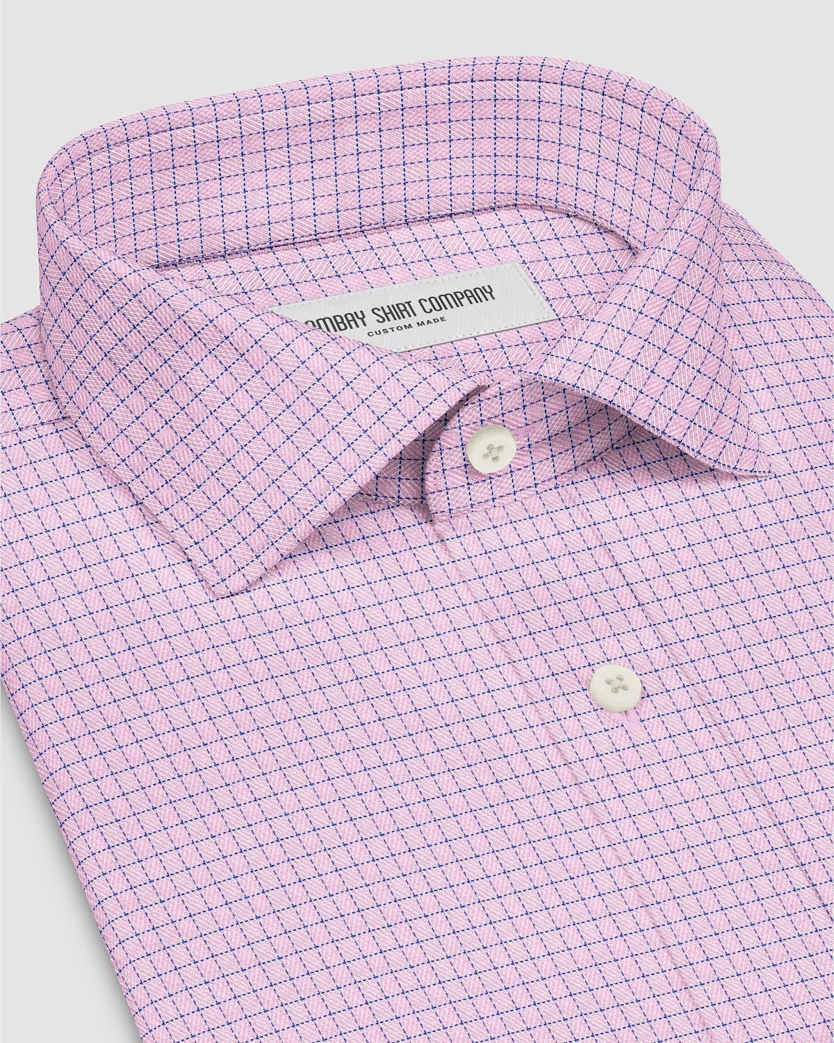Aventine Herringbone Checked Shirt - Blue & Pink