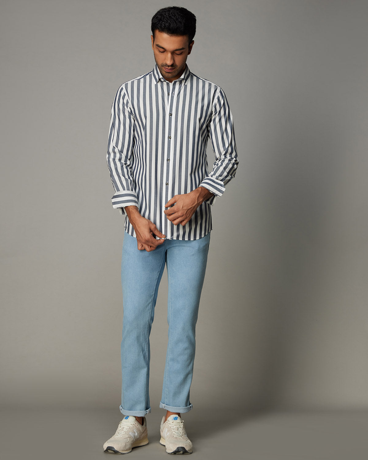 Cotton Striped Shirt - Navy
