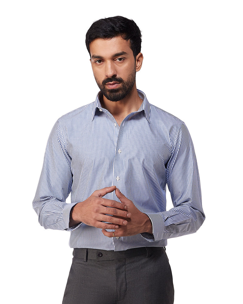 Giza Cotton Bengal Striped Shirt - Dark Blue