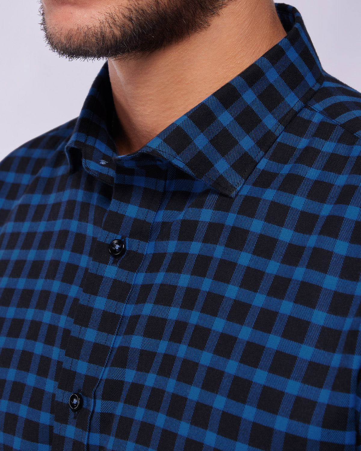 Somelos Brushed Twill Checked Shirt - Navy