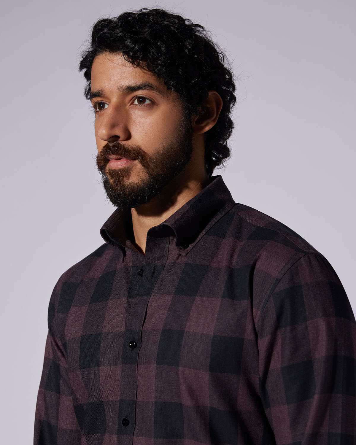 Japanese Twill Checked Shirt - Maroon & Black