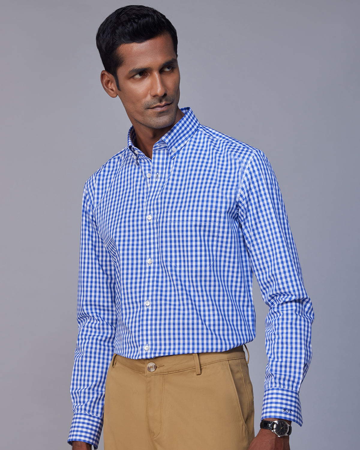 Gingham Checked Shirt- Dark Blue