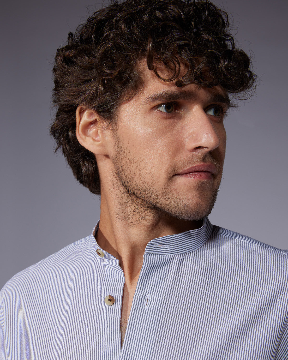 Seersucker Striped Shirt - Grey & White