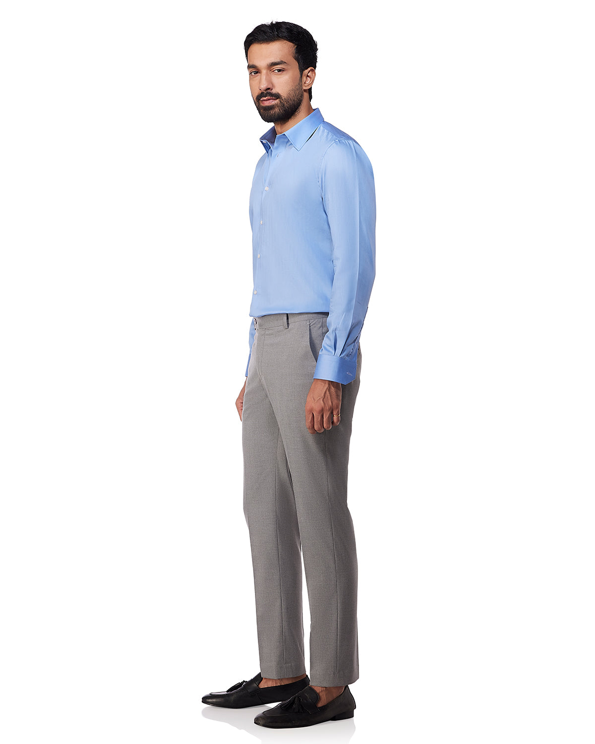 Easy-Care Cotton Herringbone Shirt - Blue