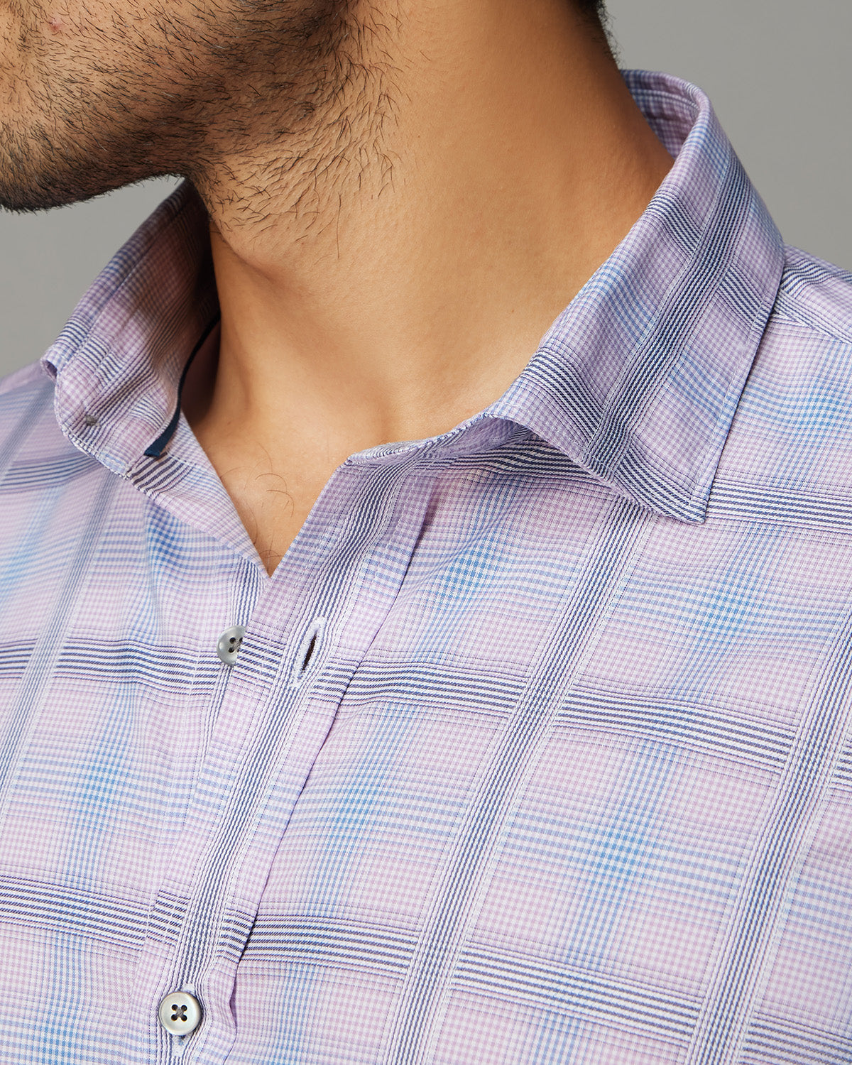 Stretch Dobby Checked Shirt - Lavender