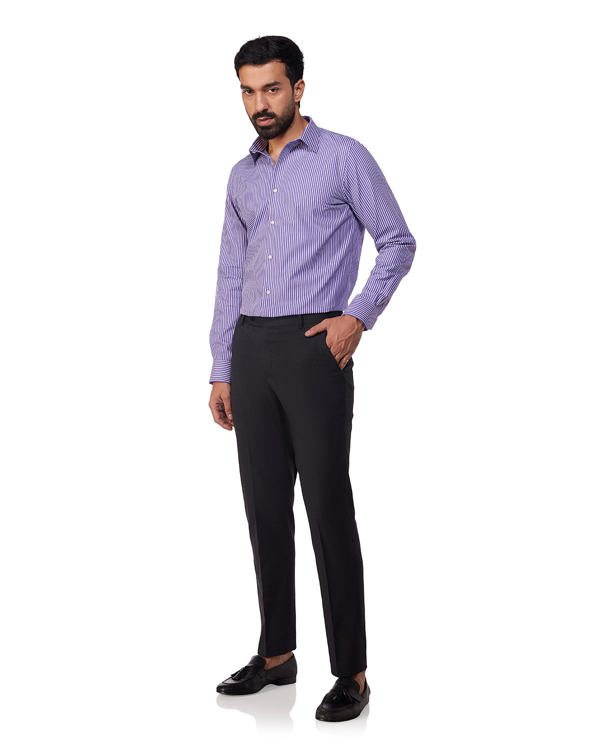 Soft Cotton Striped Shirt - Purple & White
