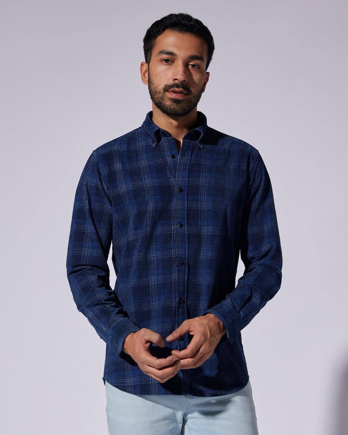 Corduroy Checked Shirt - Indigo