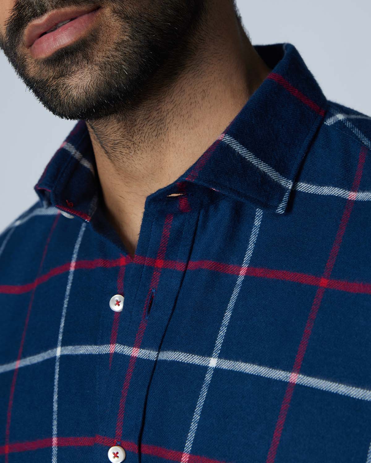 Japanese Flannel Checked Shirt - Navy