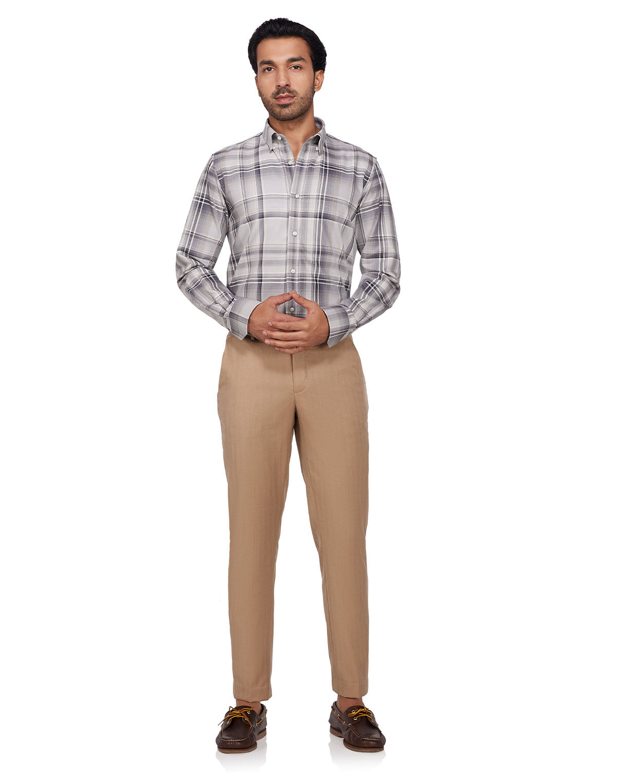 Twill Checked Shirt - Beige & Grey
