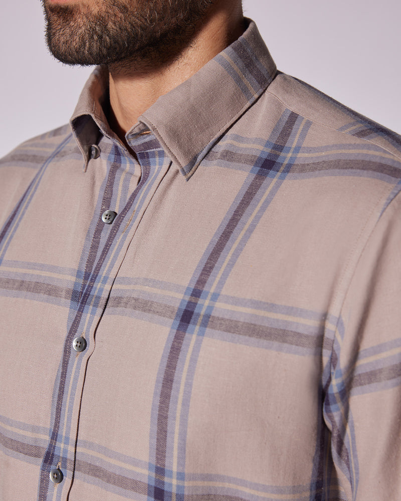 Japanese Twill Checked Shirt - Light Brown