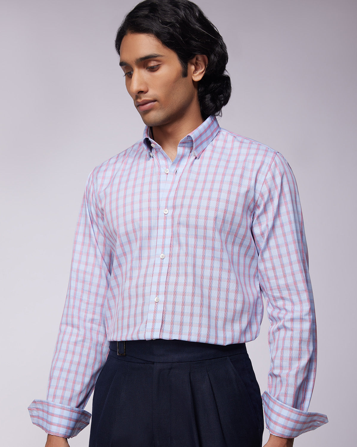 Somelos Checked Shirt - Light Blue & Red