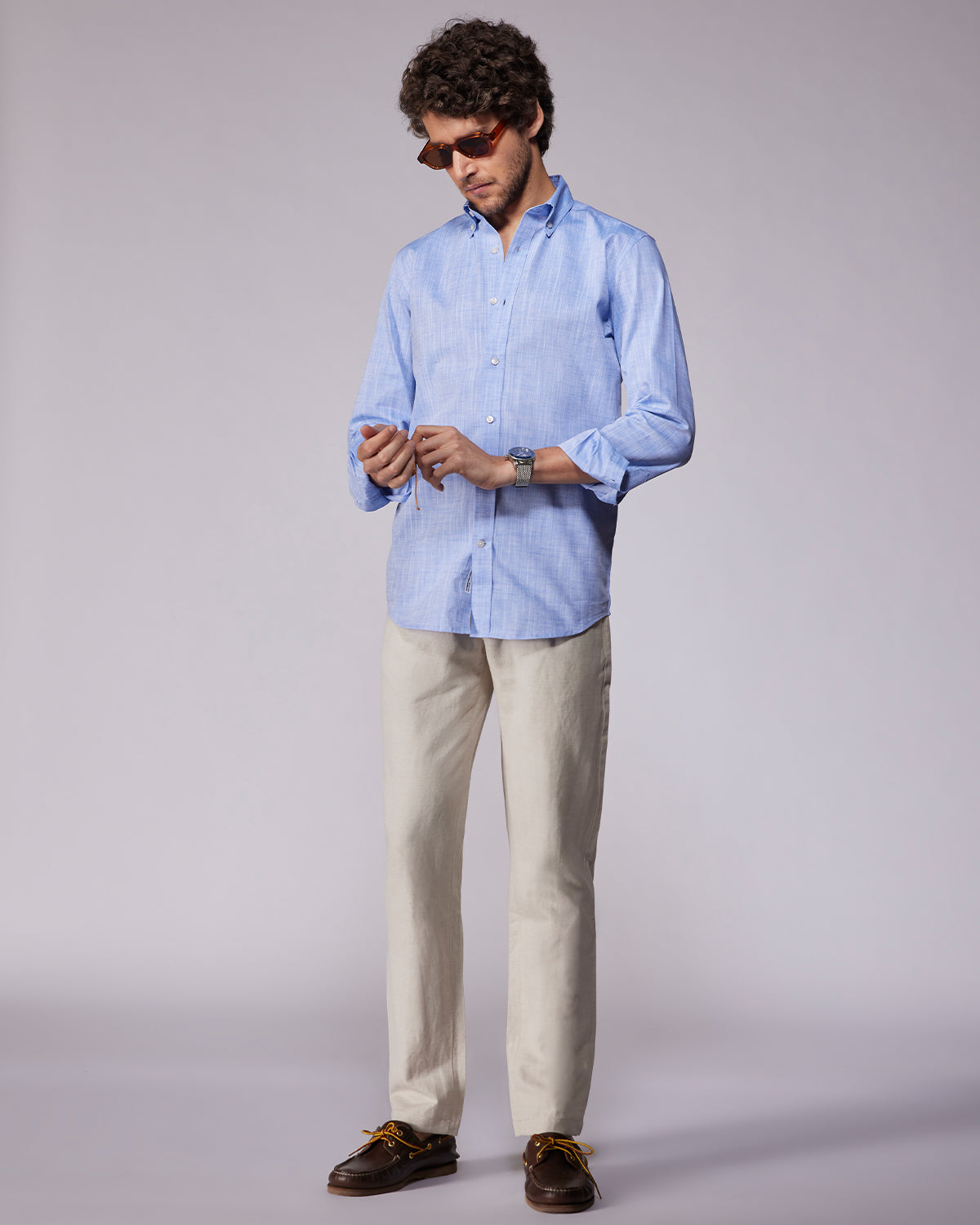 Cotton Linen Blended Shirt - Blue