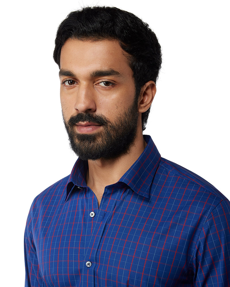 Cotton Checked Shirt - Navy & Red