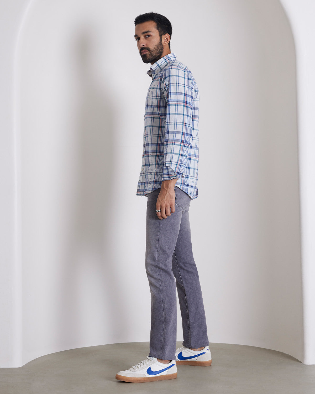 Japanese Seersucker Checked Shirt - Blue & White