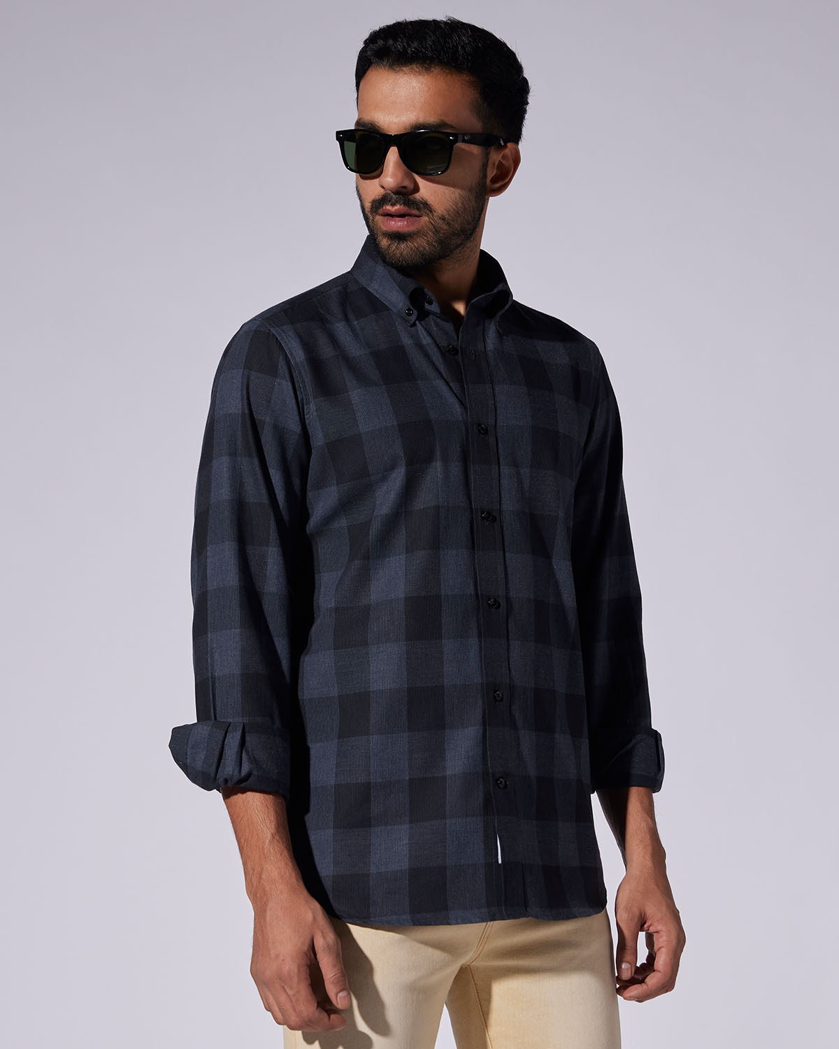 Japanese Twill Checked Shirt - Grey & Black