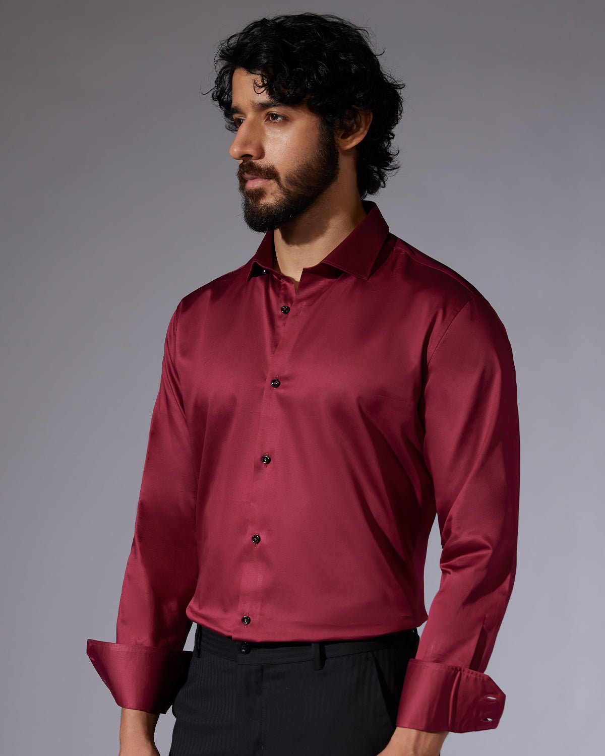 Cotton Satin Shirt - Maroon