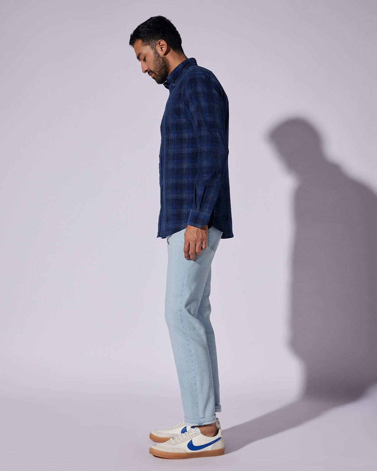 Corduroy Checked Shirt - Indigo