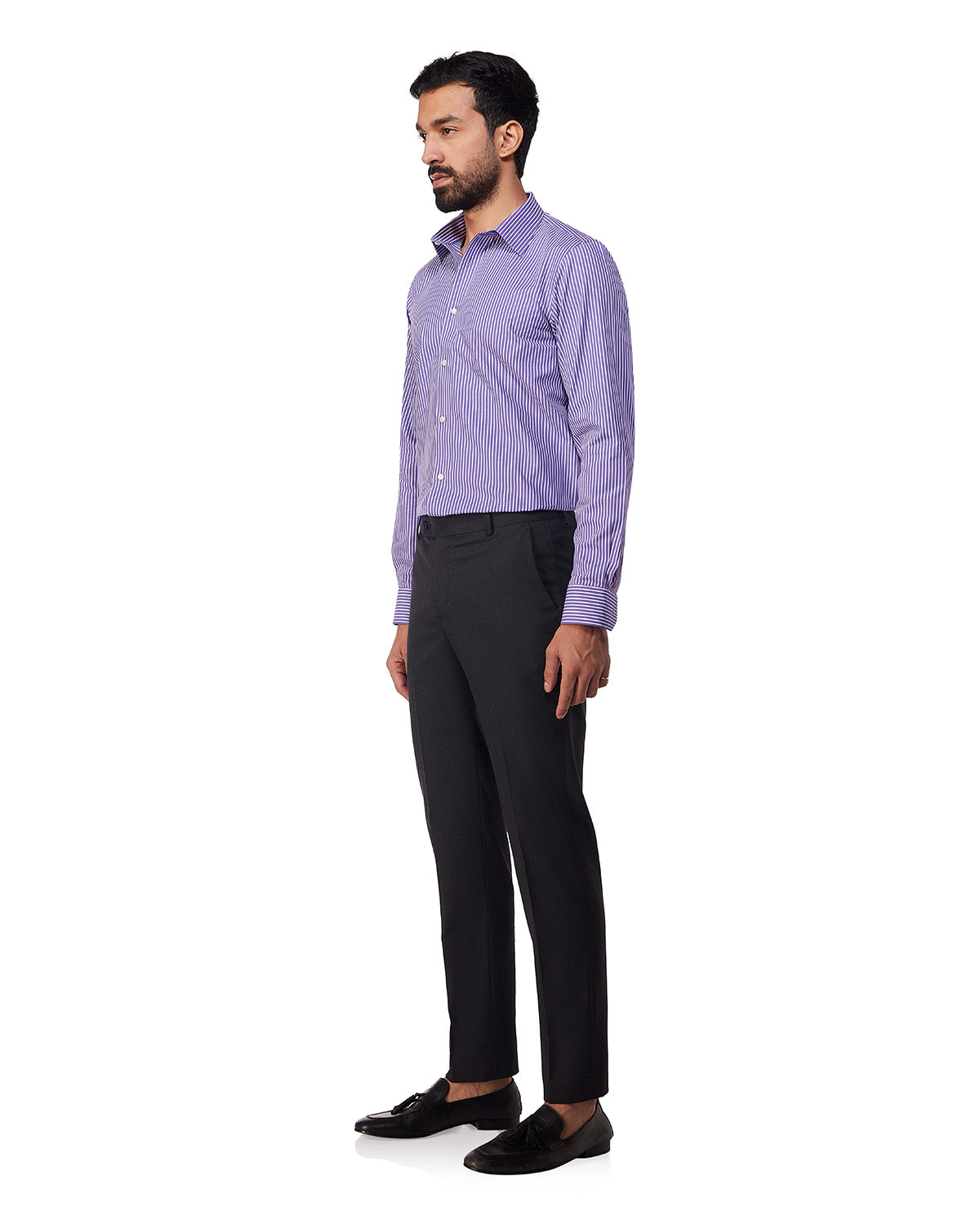 Soft Cotton Striped Shirt - Purple & White