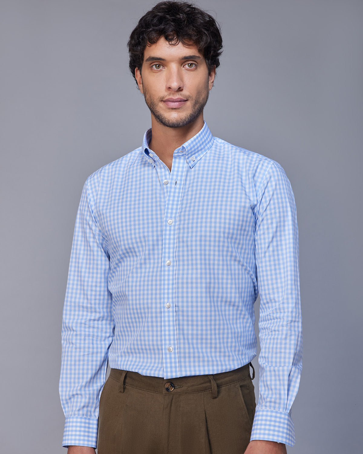 Gingham Checked Shirt - Light Blue