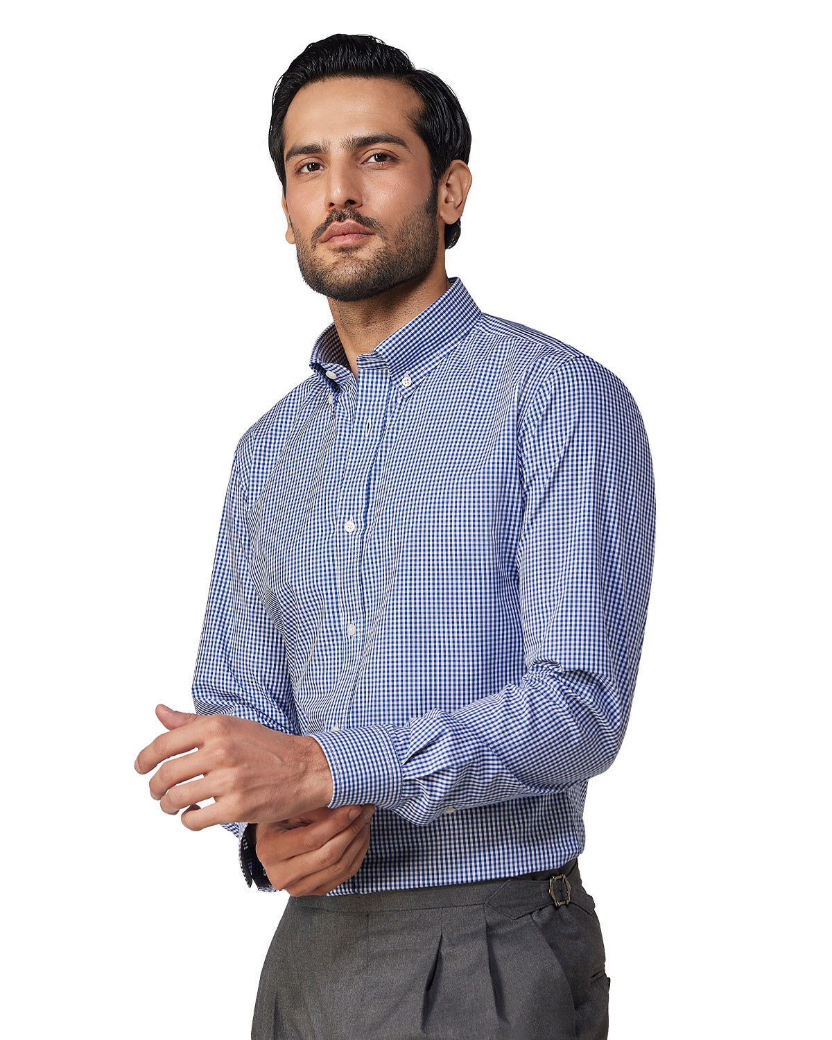 Giza Cotton Gingham Checked Shirt - Navy
