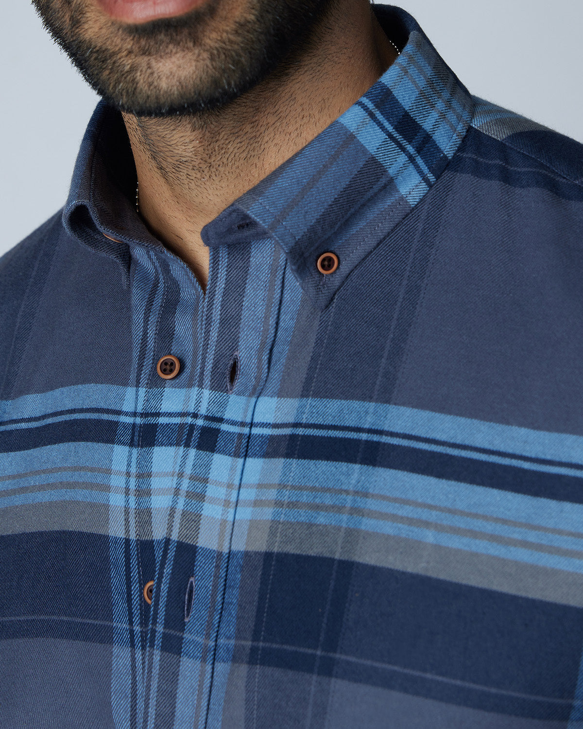 Brushed Twill Checked Shirt - Grey & Blue