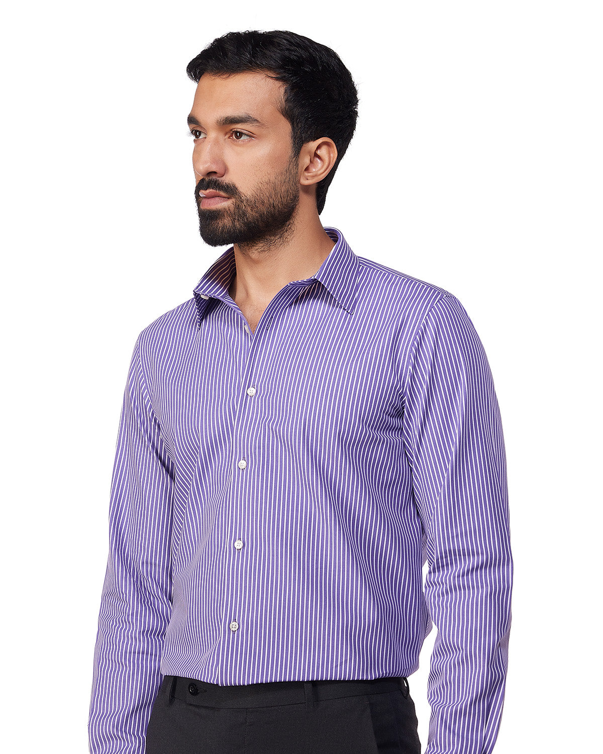 Soft Cotton Striped Shirt - Purple & White