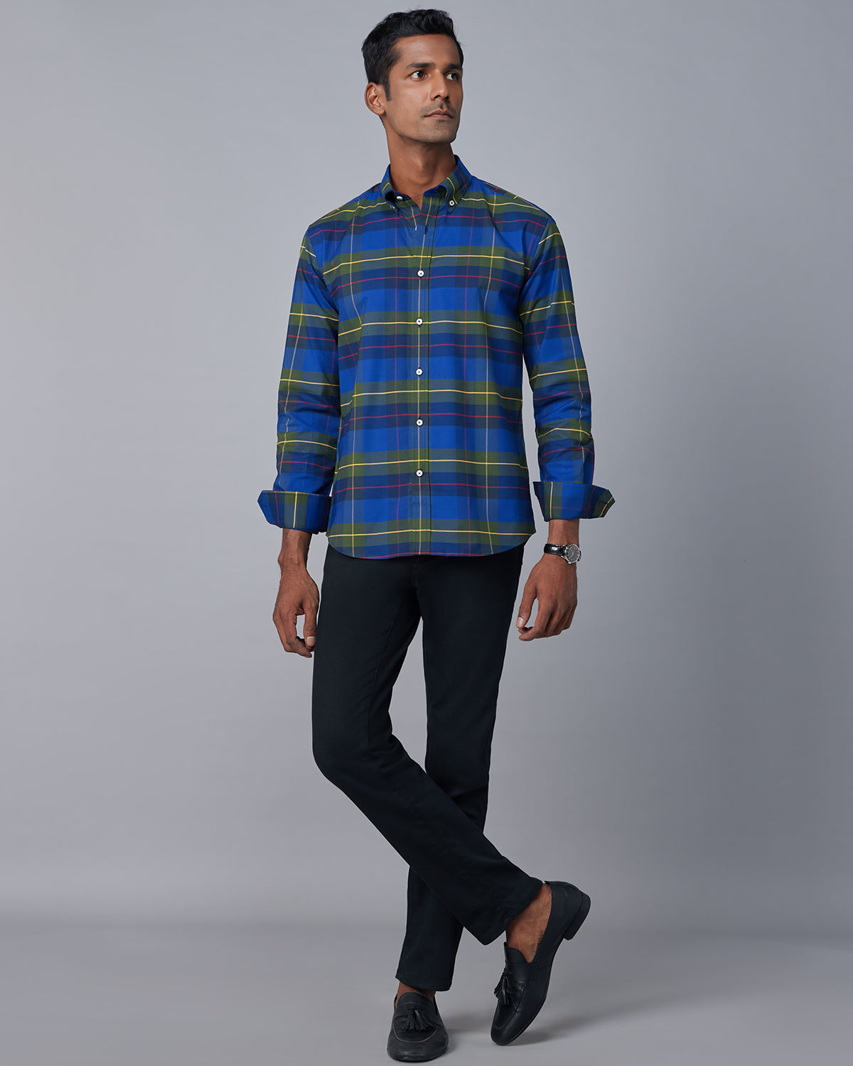 Dobby Checked Shirt - Blue