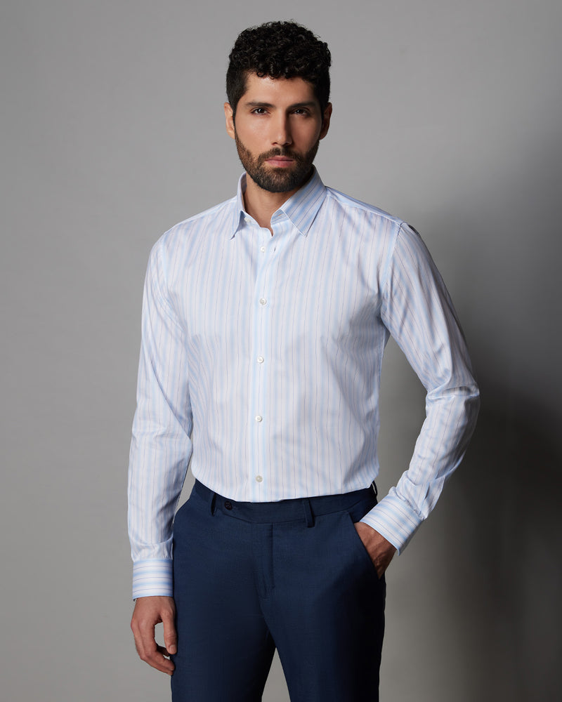 Twill Striped Shirt - Light Blue & White
