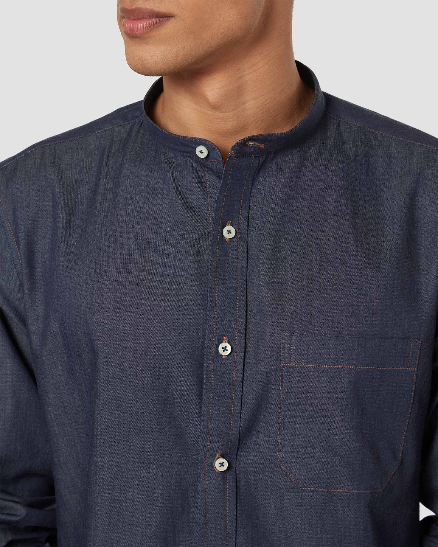 Contrast Stitched Denim Shirt - Dark Blue