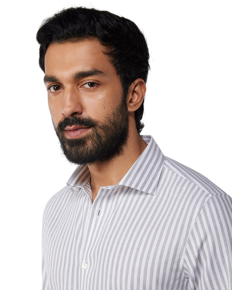 Brushed Twill Striped Shirt - Grey & White