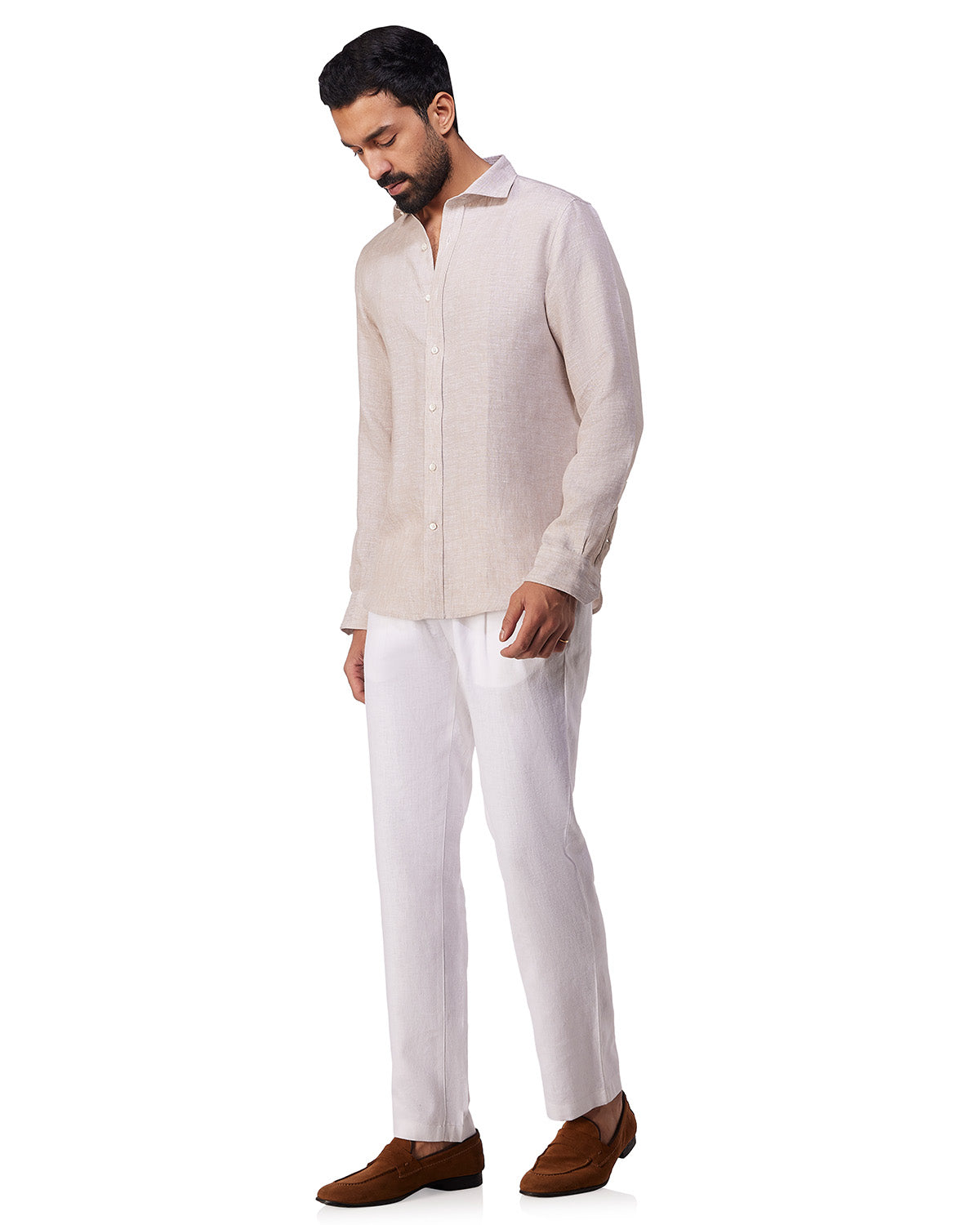 100% Linen Shirt - Light Brown