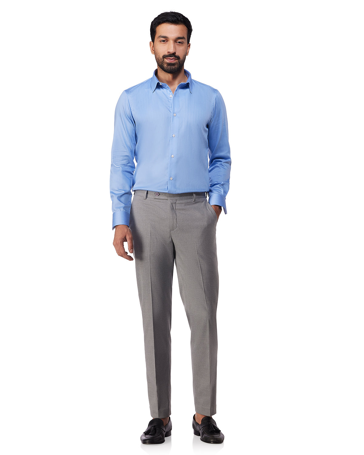 Easy-Care Cotton Herringbone Shirt - Blue