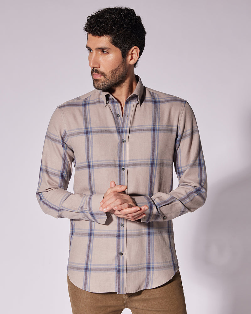 Japanese Twill Checked Shirt - Light Brown