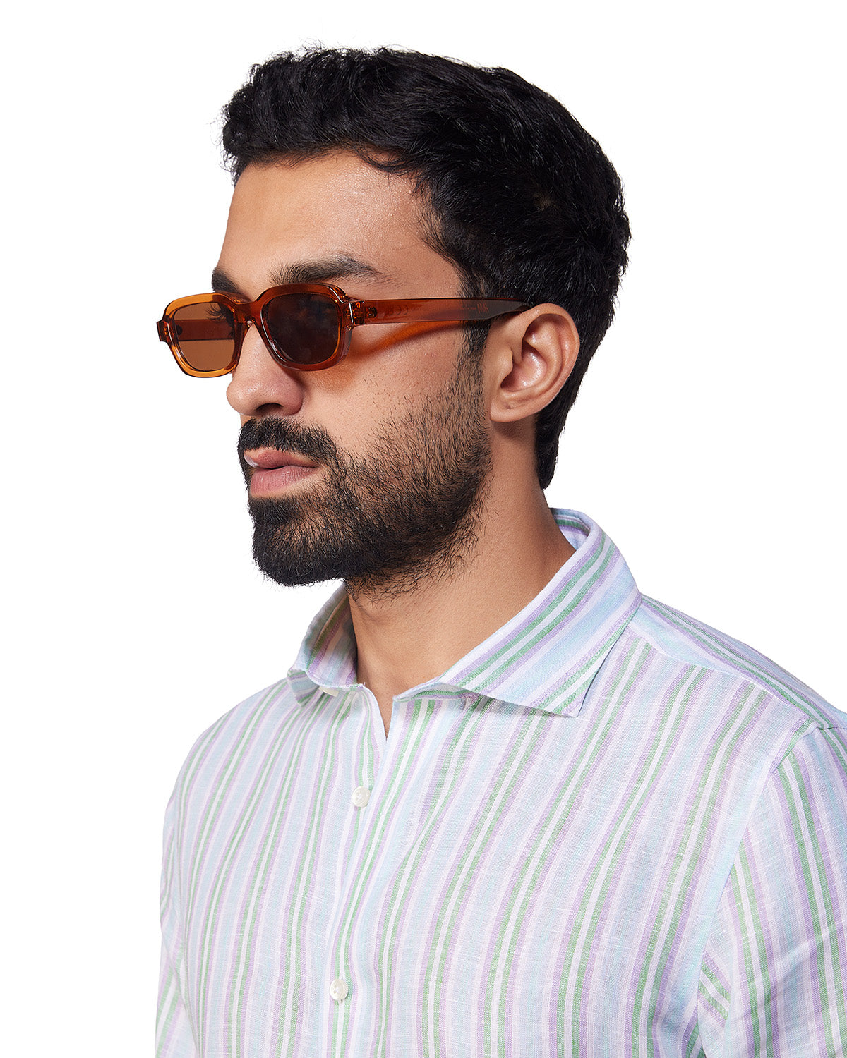 100% Linen Striped Shirt - Blue & Green
