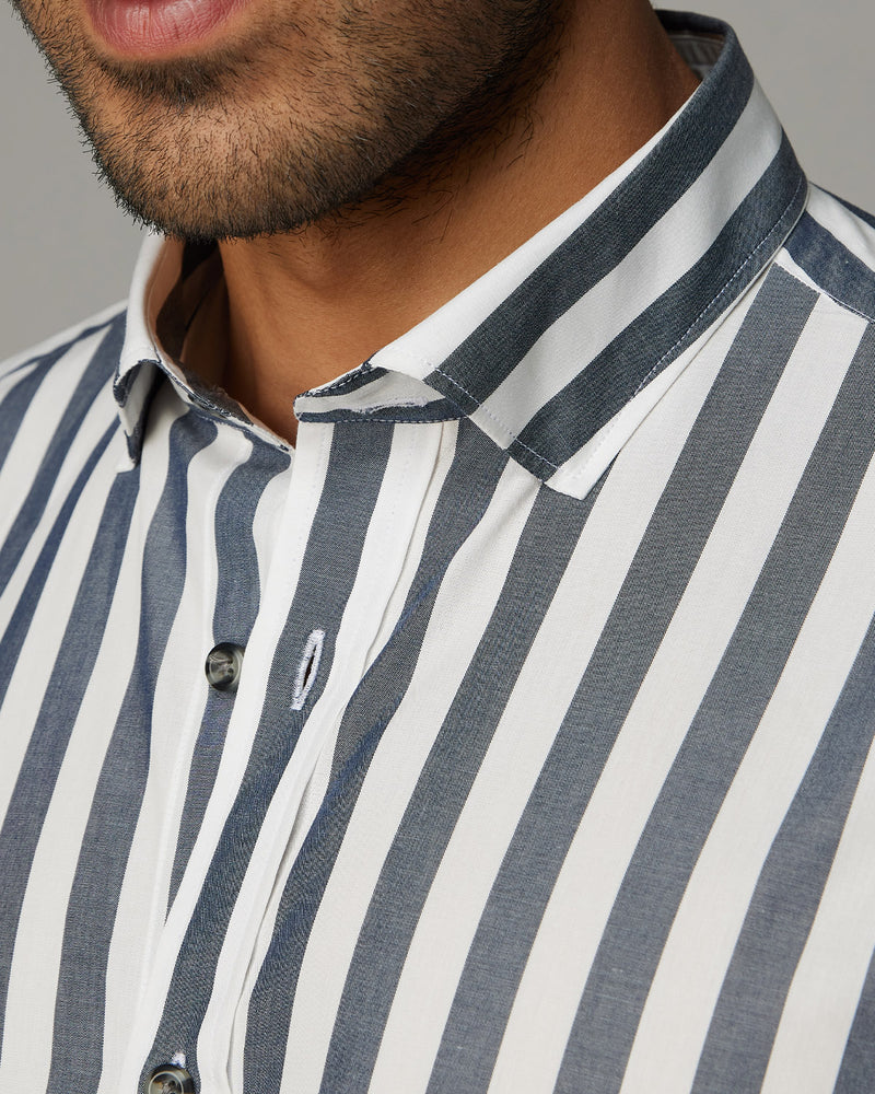 Cotton Striped Shirt - Navy