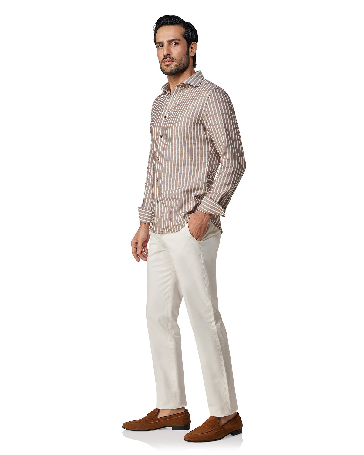 Japanese Double Cloth Striped Shirt - Brown