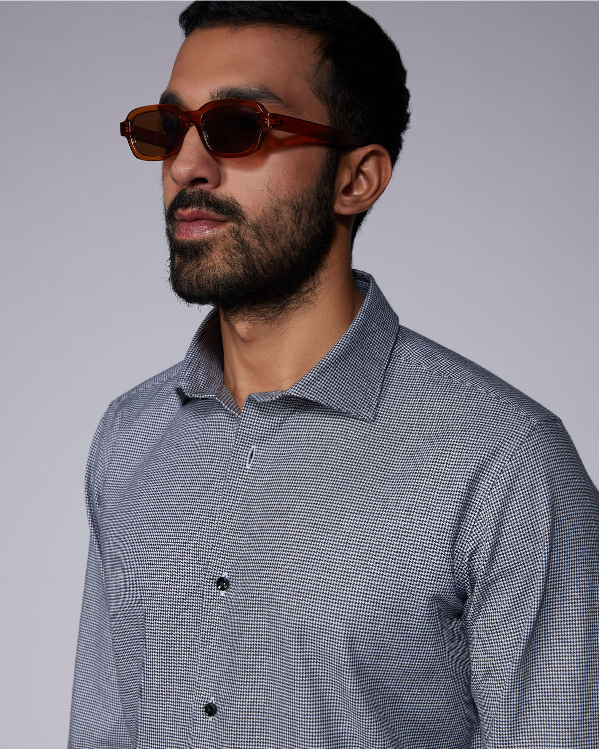 Japanese Brushed Houndstooth Shirt - Black & White